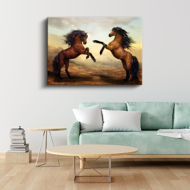Şaha Kalkan Atlar - Karşılıklı Dans Eden İkilinin Gücü Kanvas Tablo