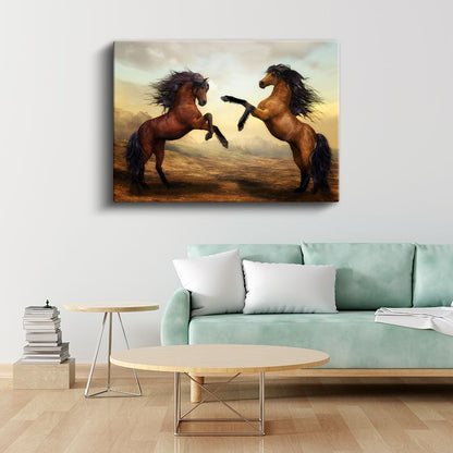Şaha Kalkan Atlar - Karşılıklı Dans Eden İkilinin Gücü Kanvas Tablo