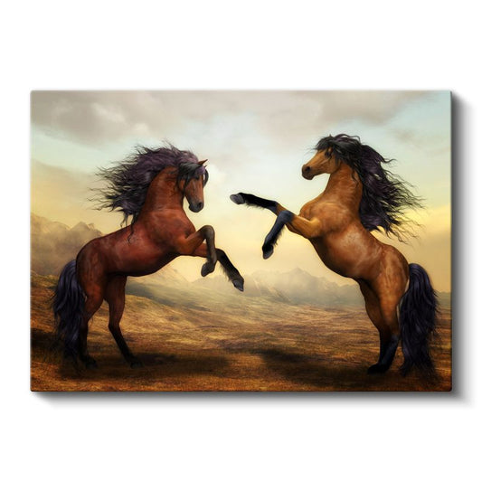 Şaha Kalkan Atlar - Karşılıklı Dans Eden İkilinin Gücü Kanvas Tablo