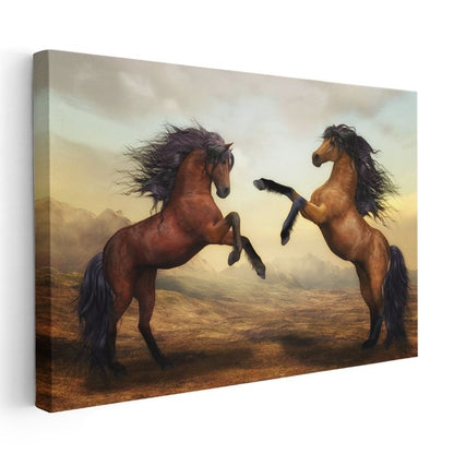Şaha Kalkan Atlar - Karşılıklı Dans Eden İkilinin Gücü Kanvas Tablo