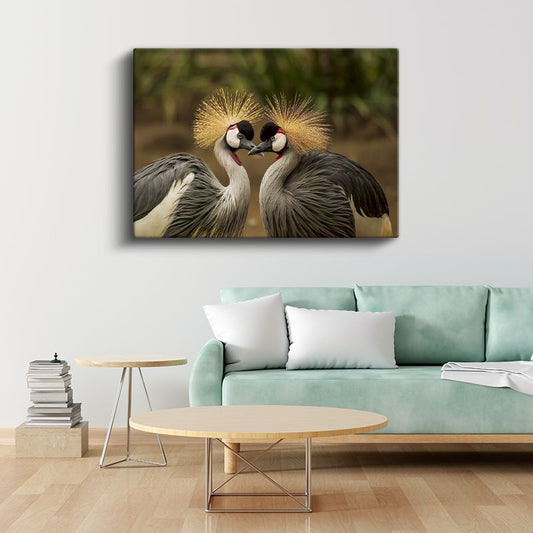 Taçlı Turnalar - Karşılıklı Duran Zarif İkili Kanvas Tablo