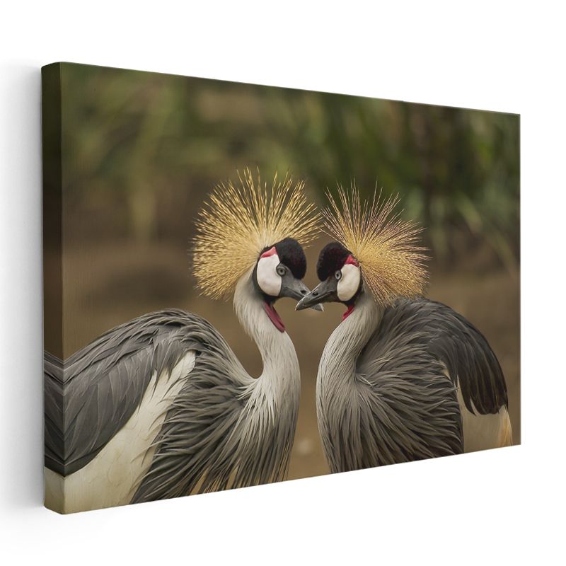 Taçlı Turnalar - Karşılıklı Duran Zarif İkili Kanvas Tablo