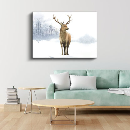 Kış Geyiği - Karlı Ormanda Asil Duruş Kanvas Tablo