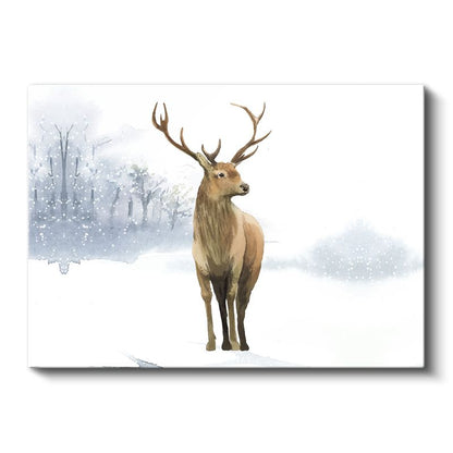 Kış Geyiği - Karlı Ormanda Asil Duruş Kanvas Tablo
