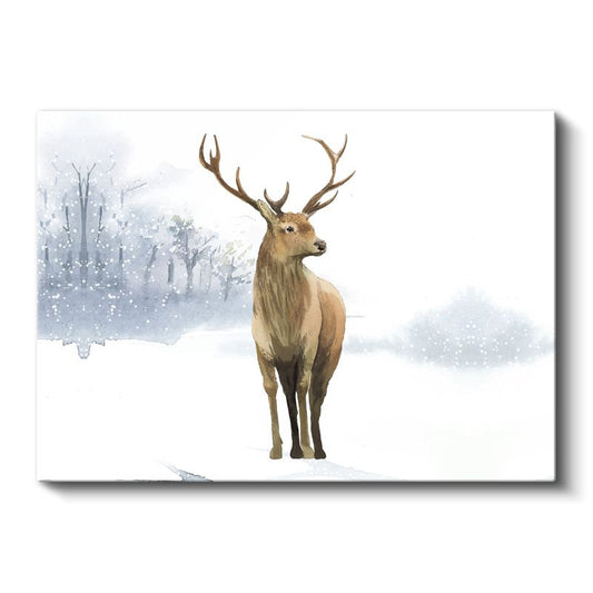 Kış Geyiği - Karlı Ormanda Asil Duruş Kanvas Tablo
