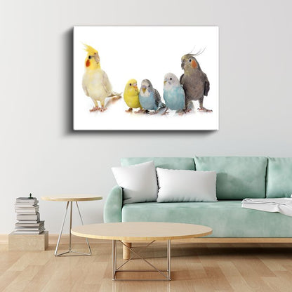 Muhabbet Kuşları Ailesi - Renkli Tüylerin Uyumu Kanvas Tablo
