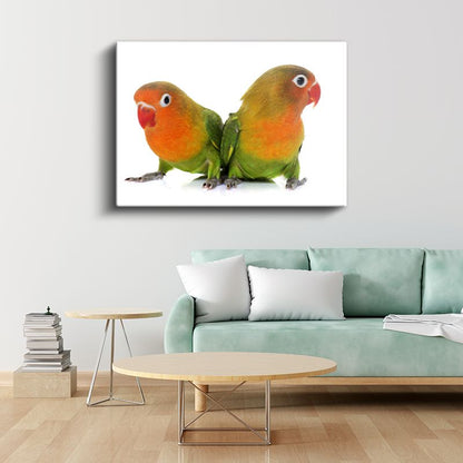 Cennet Papağanları - Turuncu Yüzlü İkizlerin Duruşu Kanvas Tablo