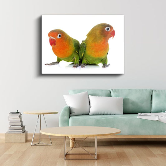 Cennet Papağanları - Turuncu Yüzlü İkizlerin Duruşu Kanvas Tablo