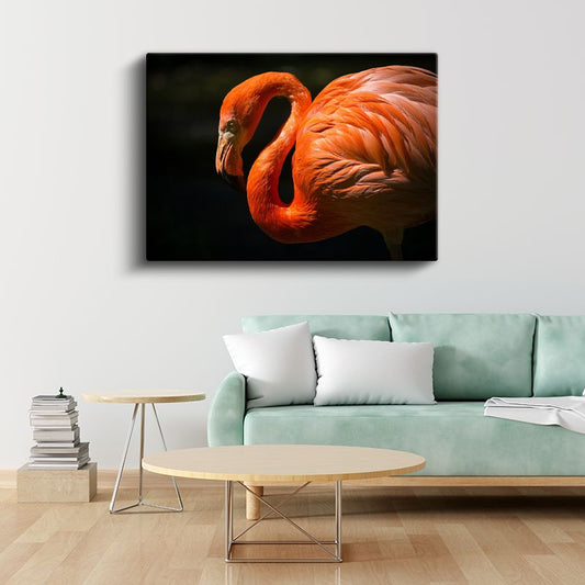 Flamingo Portresi - Turuncu Tüylerin Zarif Kıvrımları Kanvas Tablo