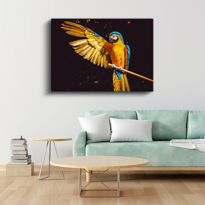 Kanatları Açık - Mavi Sarı Papağanın Gösterisi Kanvas Tablo