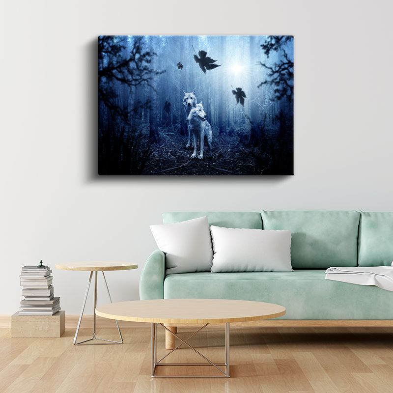 Orman Kurtları - Beyaz Tüylü İkili Kanvas Tablo