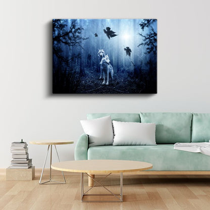 Orman Kurtları - Beyaz Tüylü İkili Kanvas Tablo