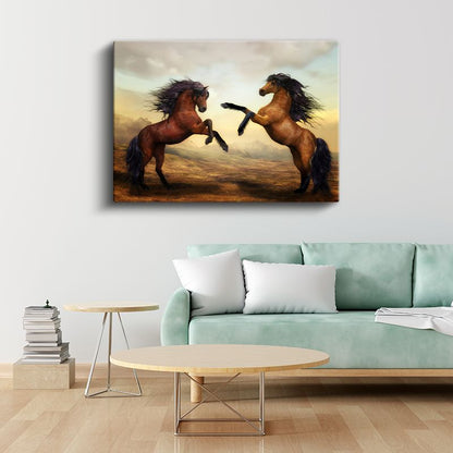 Şaha Kalkan Atlar - Kahverengi Güzellerin Dansı Kanvas Tablo