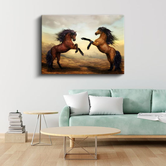 Şaha Kalkan Atlar - Kahverengi Güzellerin Dansı Kanvas Tablo