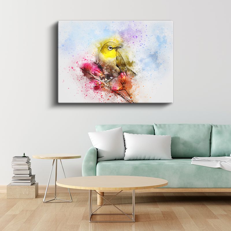 Suluboya Kuş - Sarı Tüylü Minik Şarkıcı Kanvas Tablo