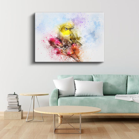 Suluboya Kuş - Sarı Tüylü Minik Şarkıcı Kanvas Tablo