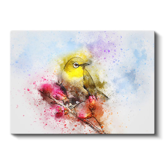 Suluboya Kuş - Sarı Tüylü Minik Şarkıcı Kanvas Tablo