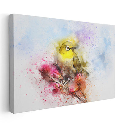 Suluboya Kuş - Sarı Tüylü Minik Şarkıcı Kanvas Tablo