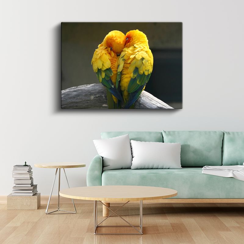 Sarı Papağanlar - Sevgi Dolu İkilinin Sıcaklığı Kanvas Tablo