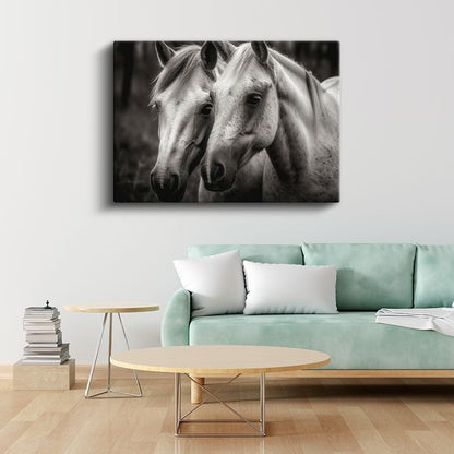 Beyaz Atlar - Siyah Beyaz Dünyada İki Dost Kanvas Tablo