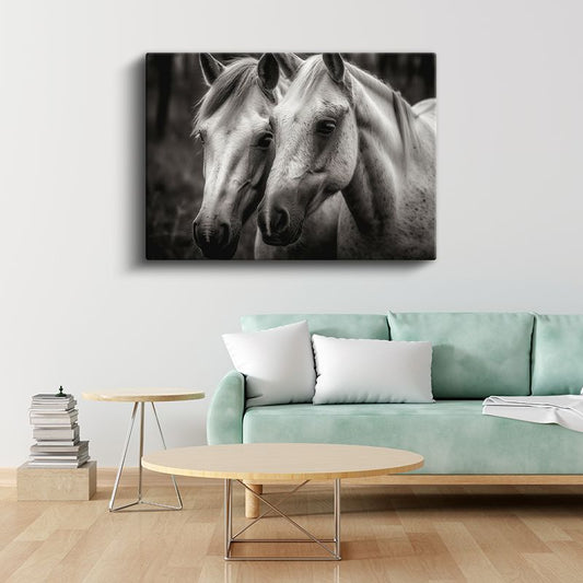 Beyaz Atlar - Siyah Beyaz Dünyada İki Dost Kanvas Tablo