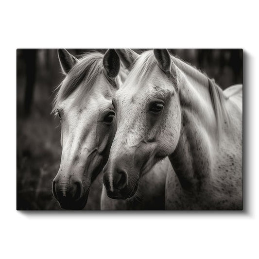 Beyaz Atlar - Siyah Beyaz Dünyada İki Dost Kanvas Tablo