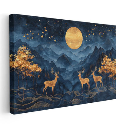 Ay Işığı Geyikleri - Gece Semasında Üçlü Silüet Kanvas Tablo
