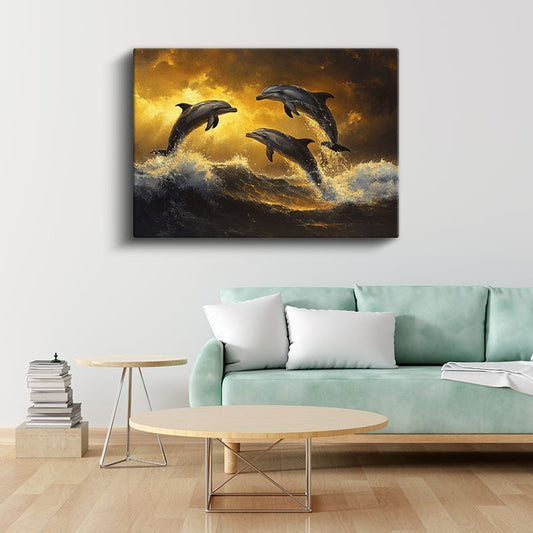 Altın Yunuslar - Sıçrayan Üçlünün Dansı Kanvas Tablo