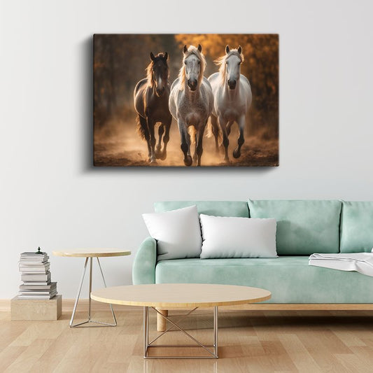 Koşan Atlar - Üç Güzelliğin Özgür Ruhu Kanvas Tablo