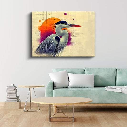 Modern Balıkçıl - Sanatsal Çizgilerle Kuş Portresi Kanvas Tablo