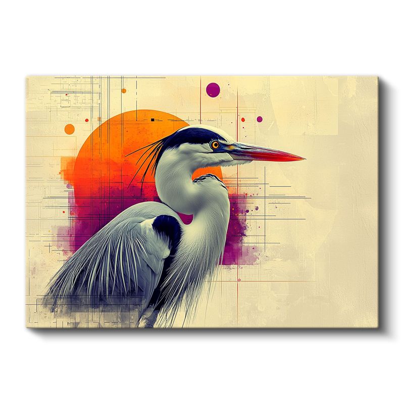 Modern Balıkçıl - Sanatsal Çizgilerle Kuş Portresi Kanvas Tablo