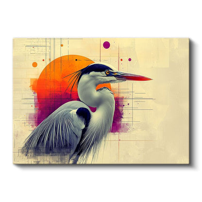 Modern Balıkçıl - Sanatsal Çizgilerle Kuş Portresi Kanvas Tablo