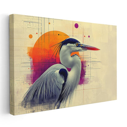 Modern Balıkçıl - Sanatsal Çizgilerle Kuş Portresi Kanvas Tablo
