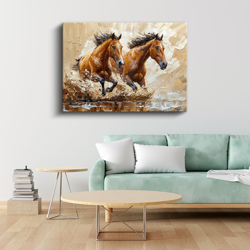 Yağlı Boya Atlar - İkili Koşunun Dinamizmi Kanvas Tablo