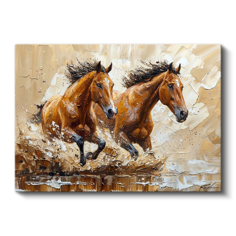 Yağlı Boya Atlar - İkili Koşunun Dinamizmi Kanvas Tablo