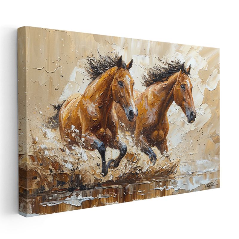 Yağlı Boya Atlar - İkili Koşunun Dinamizmi Kanvas Tablo