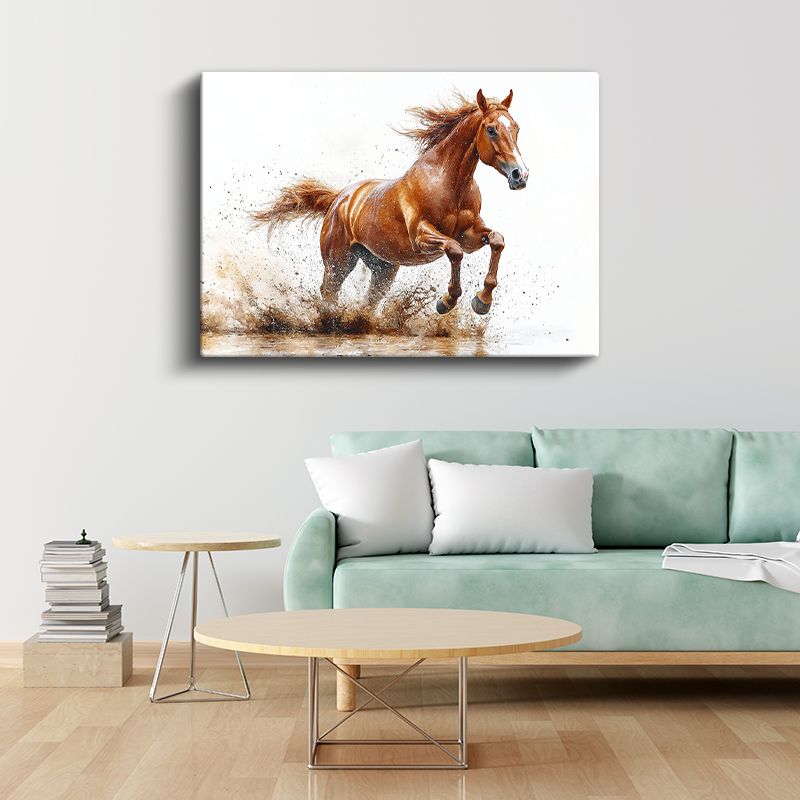 Suluboya At - Suda Koşan Kahverengi Güzellik Kanvas Tablo