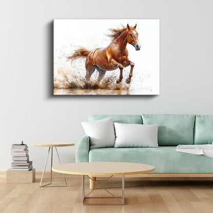 Suluboya At - Suda Koşan Kahverengi Güzellik Kanvas Tablo
