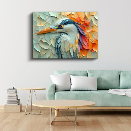 Kağıt Sanatı Balıkçıl - Renkli Parçaların Uyumu Kanvas Tablo