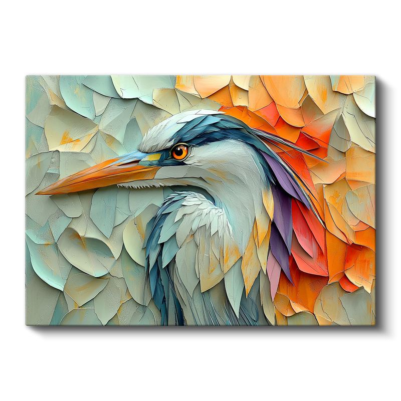 Kağıt Sanatı Balıkçıl - Renkli Parçaların Uyumu Kanvas Tablo