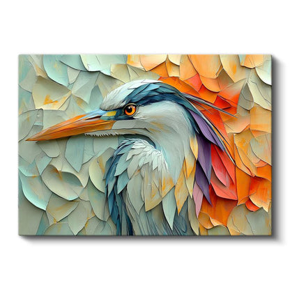 Kağıt Sanatı Balıkçıl - Renkli Parçaların Uyumu Kanvas Tablo