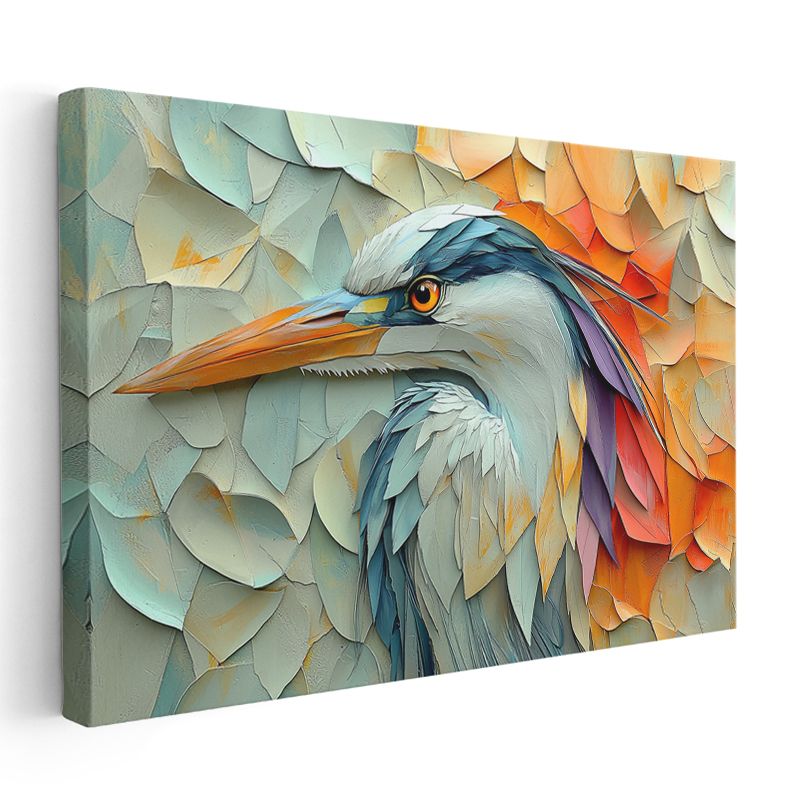 Kağıt Sanatı Balıkçıl - Renkli Parçaların Uyumu Kanvas Tablo