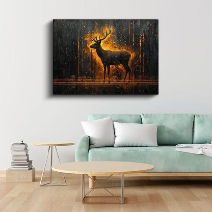 Geyik Silüeti - Altın Işıkta Parlayan Heybetli Duruş Kanvas Tablo