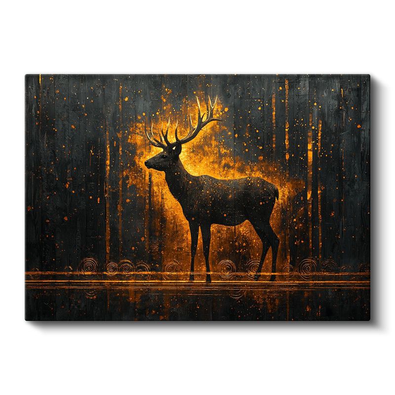 Geyik Silüeti - Altın Işıkta Parlayan Heybetli Duruş Kanvas Tablo