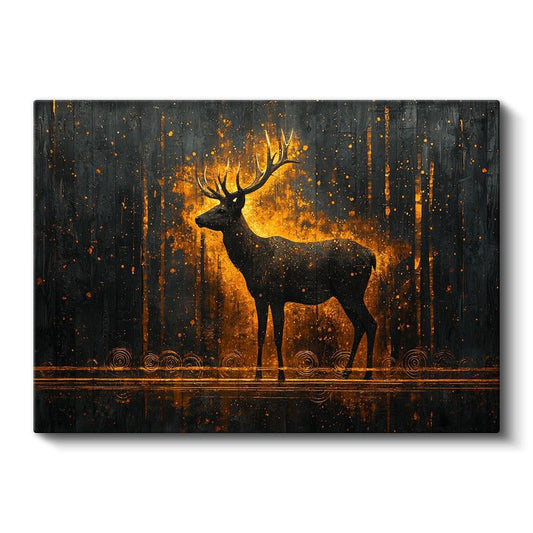 Geyik Silüeti - Altın Işıkta Parlayan Heybetli Duruş Kanvas Tablo
