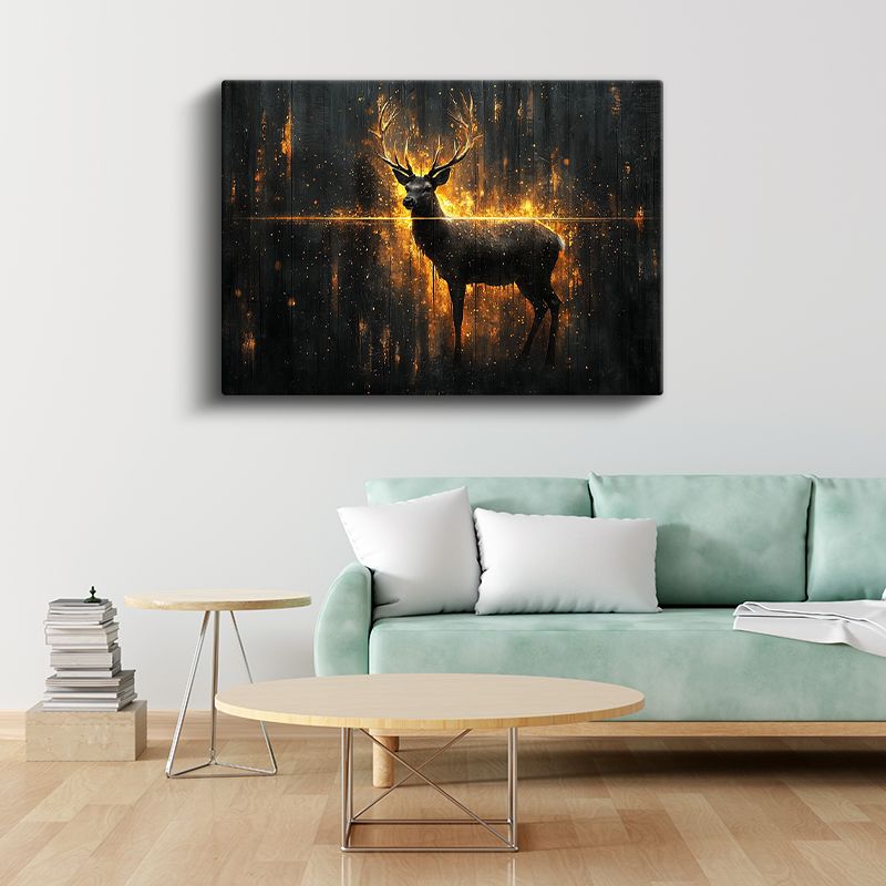 Altın Geyik - Karanlıkta Parlayan Silüet Kanvas Tablo