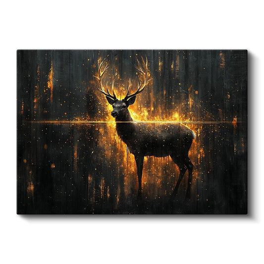 Altın Geyik - Karanlıkta Parlayan Silüet Kanvas Tablo