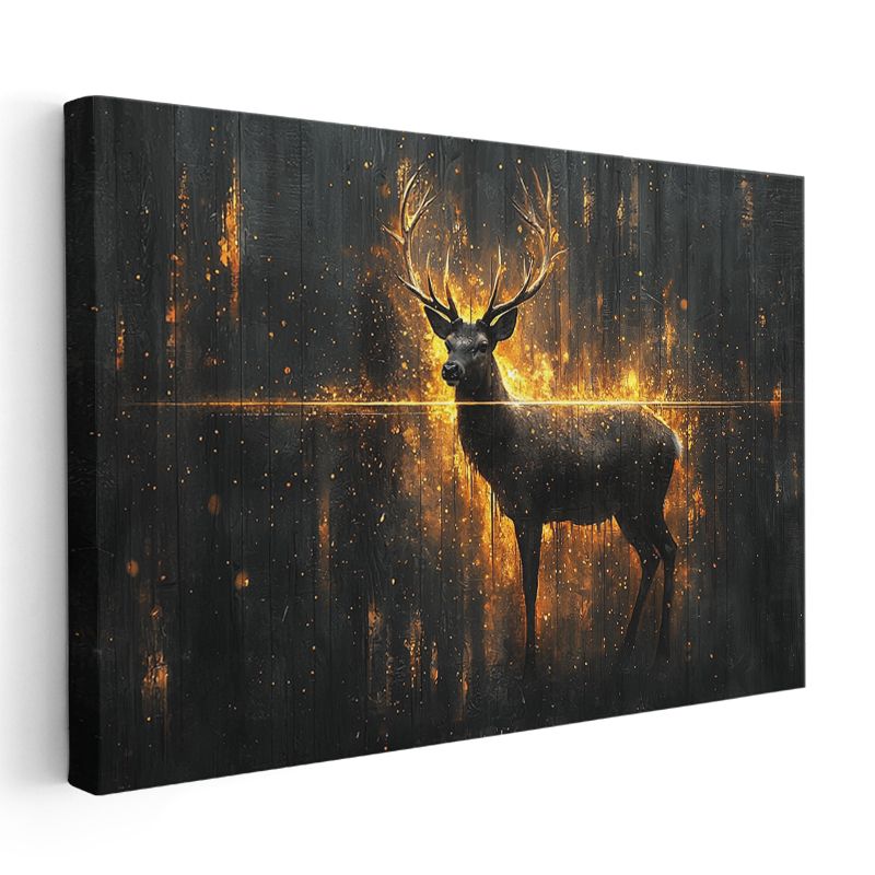 Altın Geyik - Karanlıkta Parlayan Silüet Kanvas Tablo