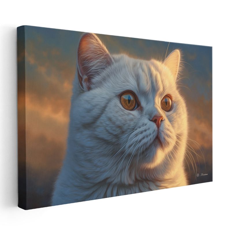 Beyaz Kedi - Akşam Işığında Huzurlu Bakış Kanvas Tablo