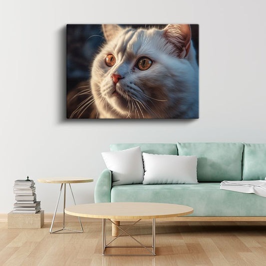 Kedi Gözleri - Beyaz Güzelliğin Derin Bakışı Kanvas Tablo